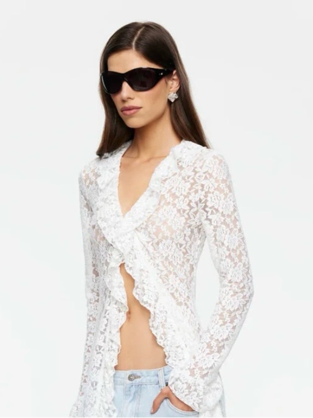 wild fable Ivory Lace Ruffle Front Blouse